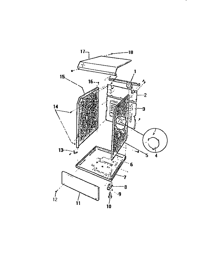 CABINET & BASE Diagram and Parts List for DEC320T1D  Kelvinator Dryer