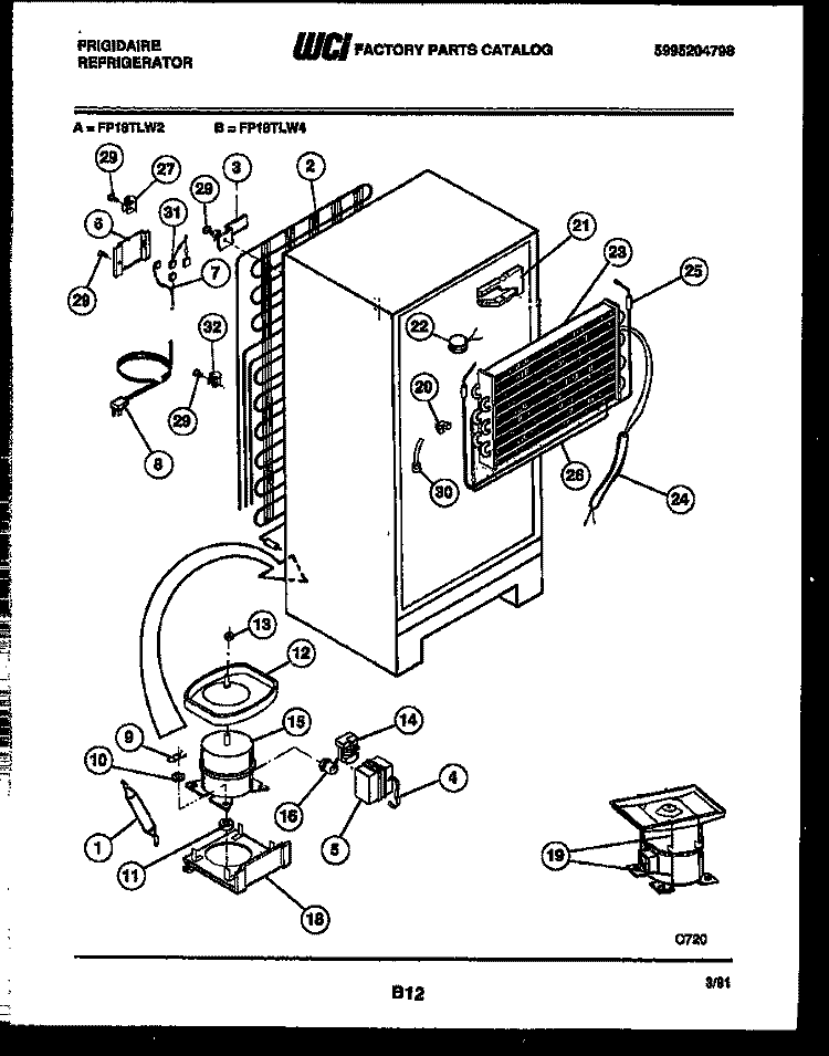 SYSTEM AND AUTOMATIC DEFROST PARTS Diagram and Parts List for FP18TLW4  Frigidaire Refrigerator