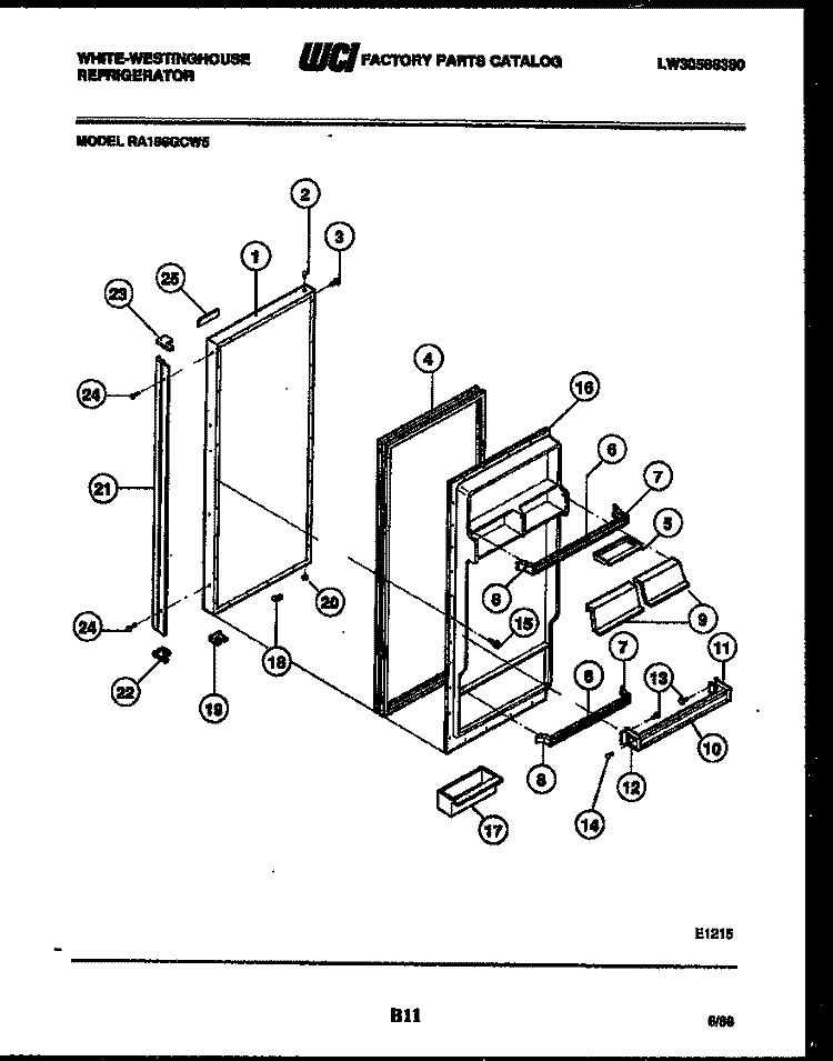 DOOR PARTS Diagram and Parts List for RT140LCF2  Frigidaire Refrigerator