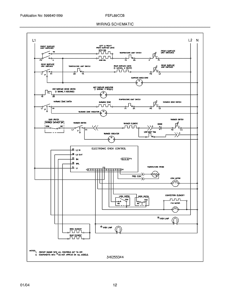 WIRING SCHEMATIC Diagram and Parts List for FEFL89CCB  Frigidaire Range