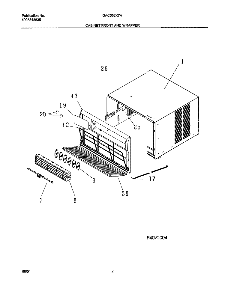 CABINET FRONT AND WRAPPER Diagram and Parts List for GAC052K7A2  Gibson Air Conditioner
