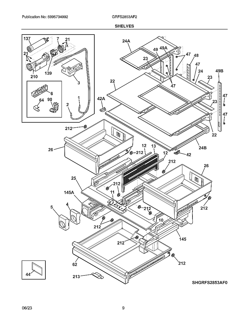 Shelves Diagram and Parts List for GRFS2853AF2  Electrolux Refrigerator