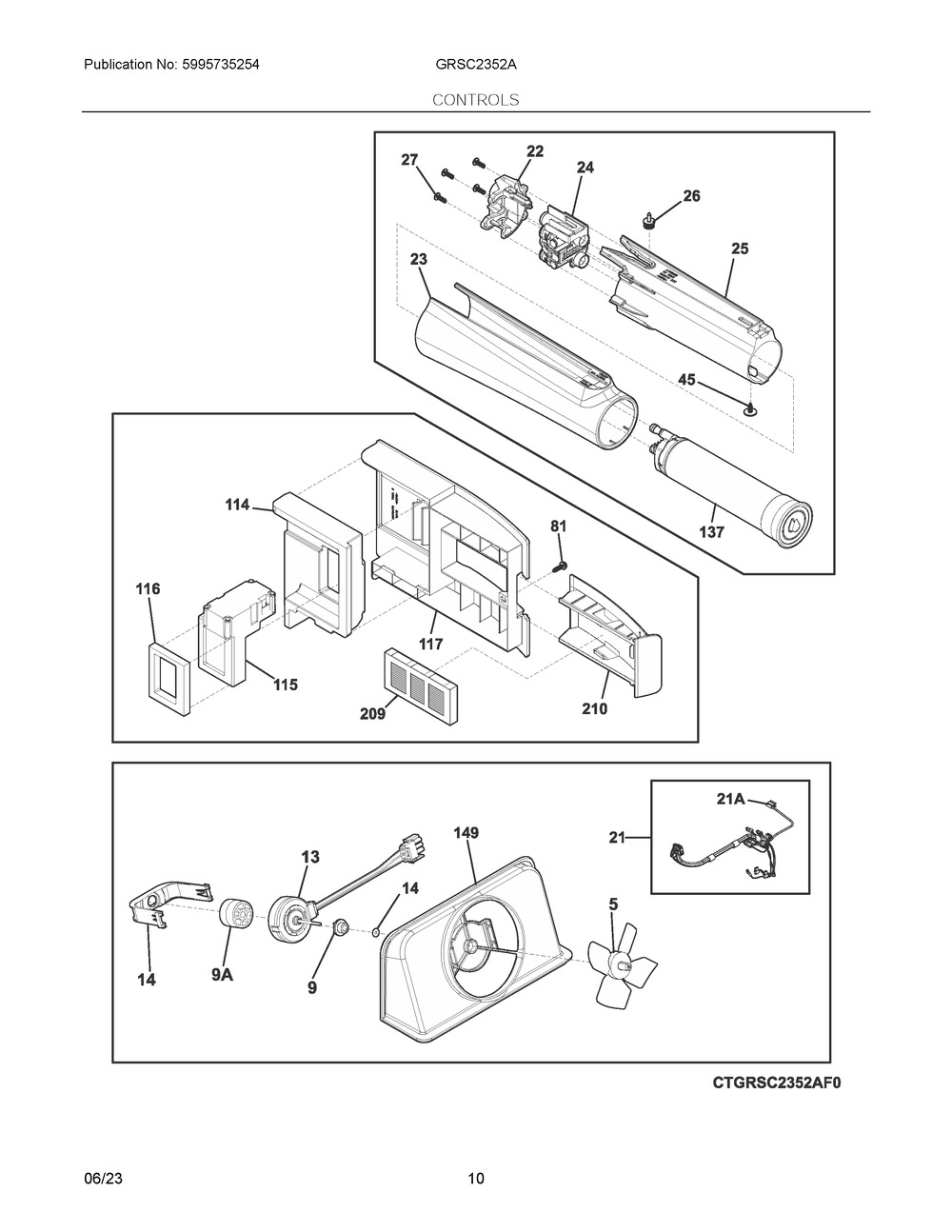 Controls Diagram and Parts List for GRSC2352AD1  Frigidaire Refrigerator