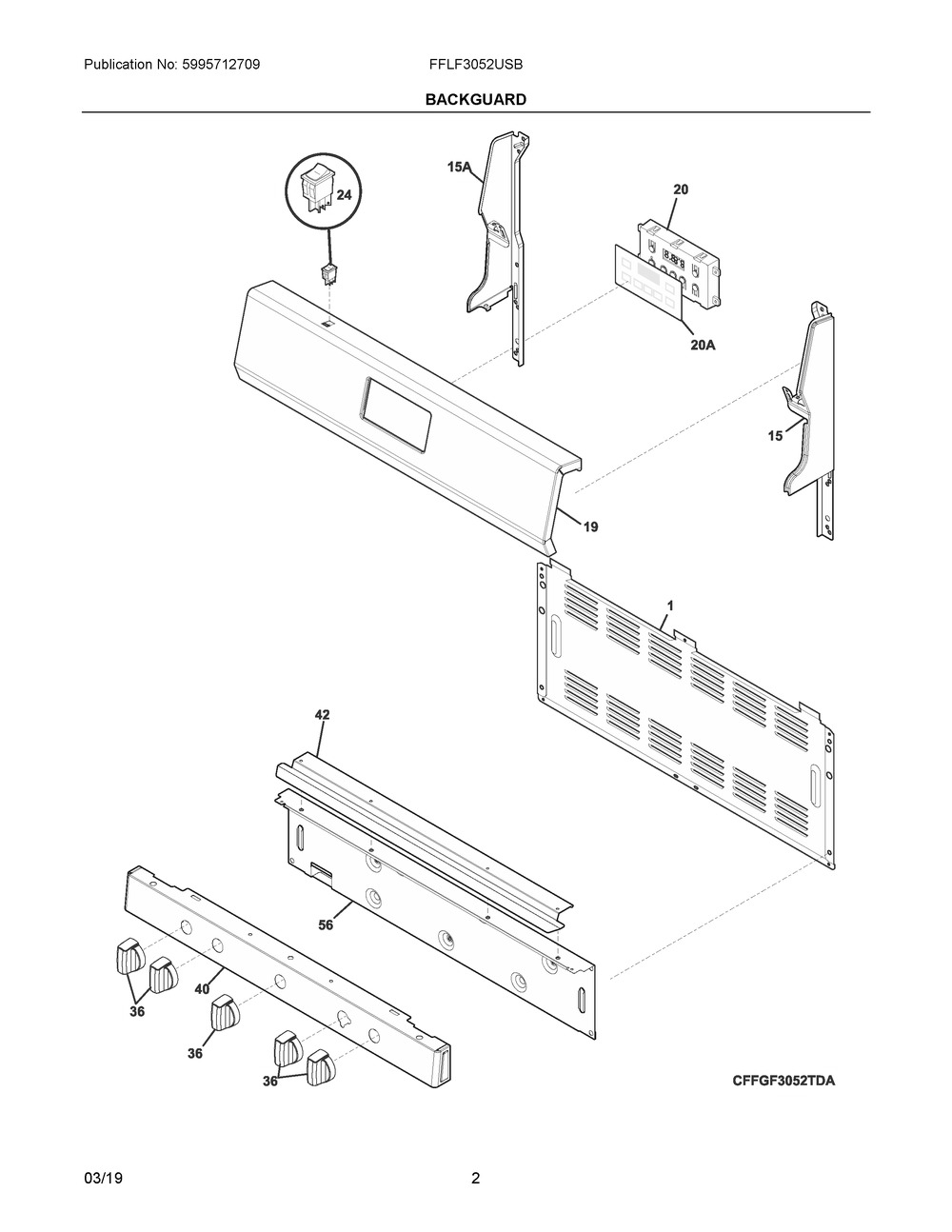 Backguard Diagram and Parts List for FFLF3052USB  Frigidaire Range