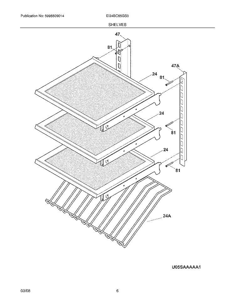 SHELVES Diagram and Parts List for EI24BC65GS0  Electrolux Wine and Beverage Cooler