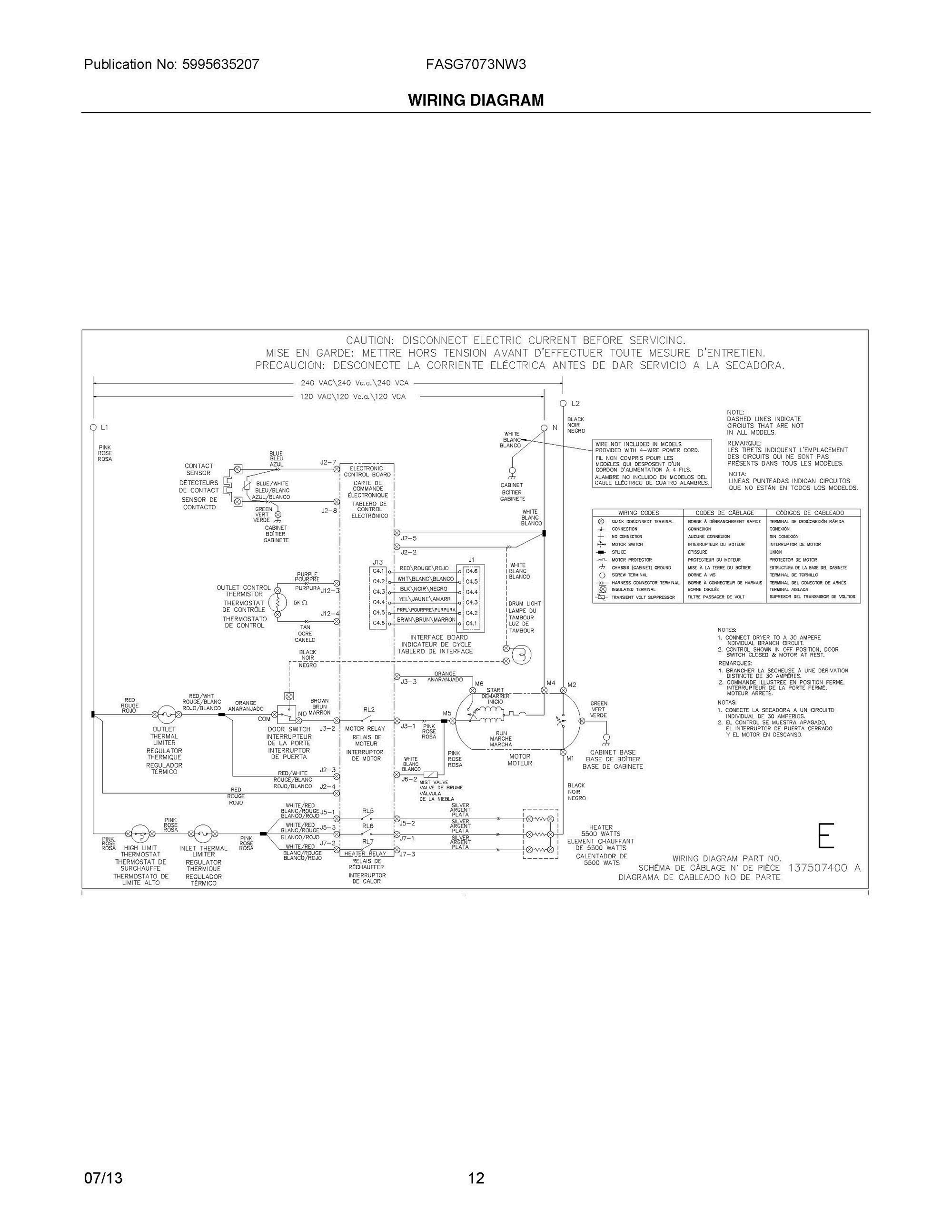07 - WIRING DIAGRAM Diagram and Parts List for FASG7073NW3  Frigidaire Dryer