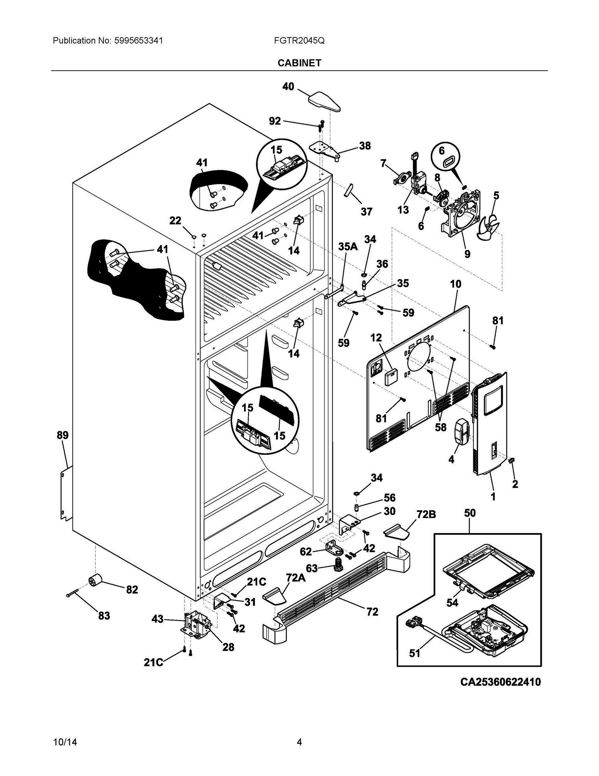 03 - CABINET Diagram and Parts List for FGTR2045QP1  Frigidaire Refrigerator