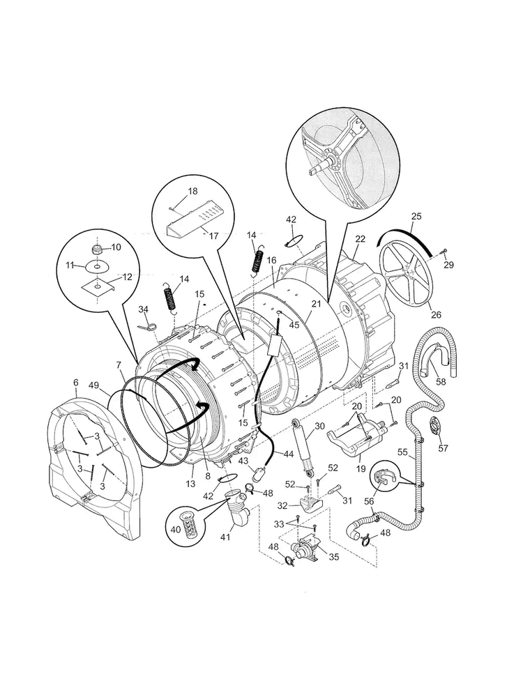 Motor/tub Diagram and Parts List for FAFW3001LW2  Frigidaire Washer