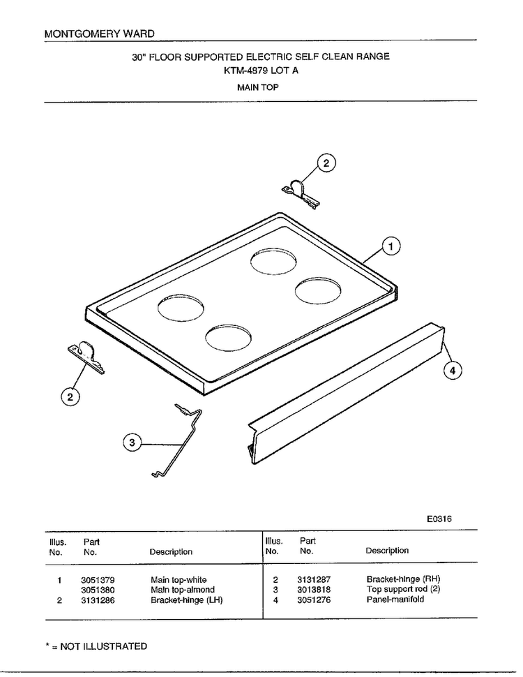 Self Clean Range/ Main Top Diagram and Parts List for 4879A  Frigidaire Range