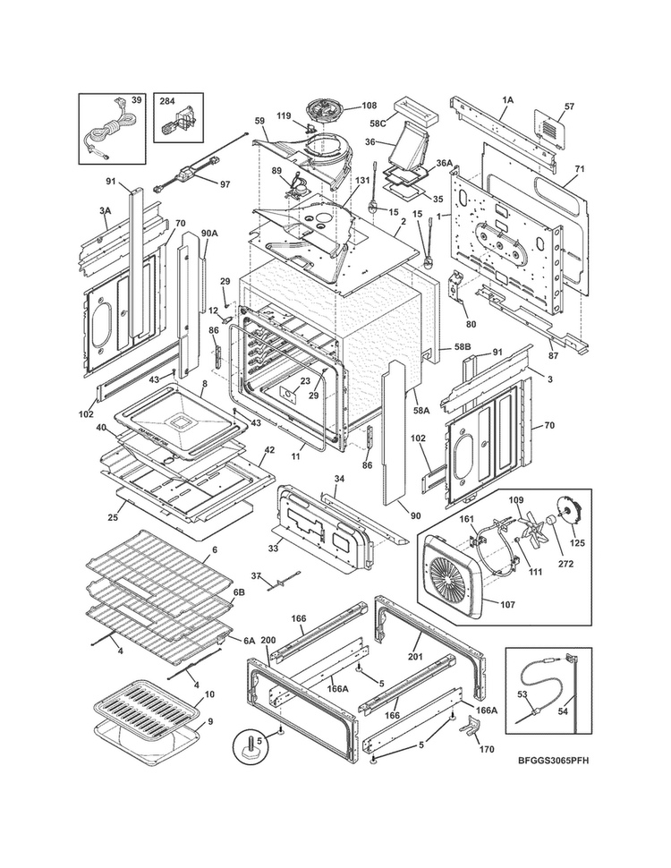 Body Diagram and Parts List for FGGS3065PFH  Frigidaire Range