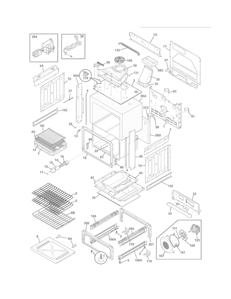 Body Diagram and Parts List for FGGS3045KFE  Frigidaire Range