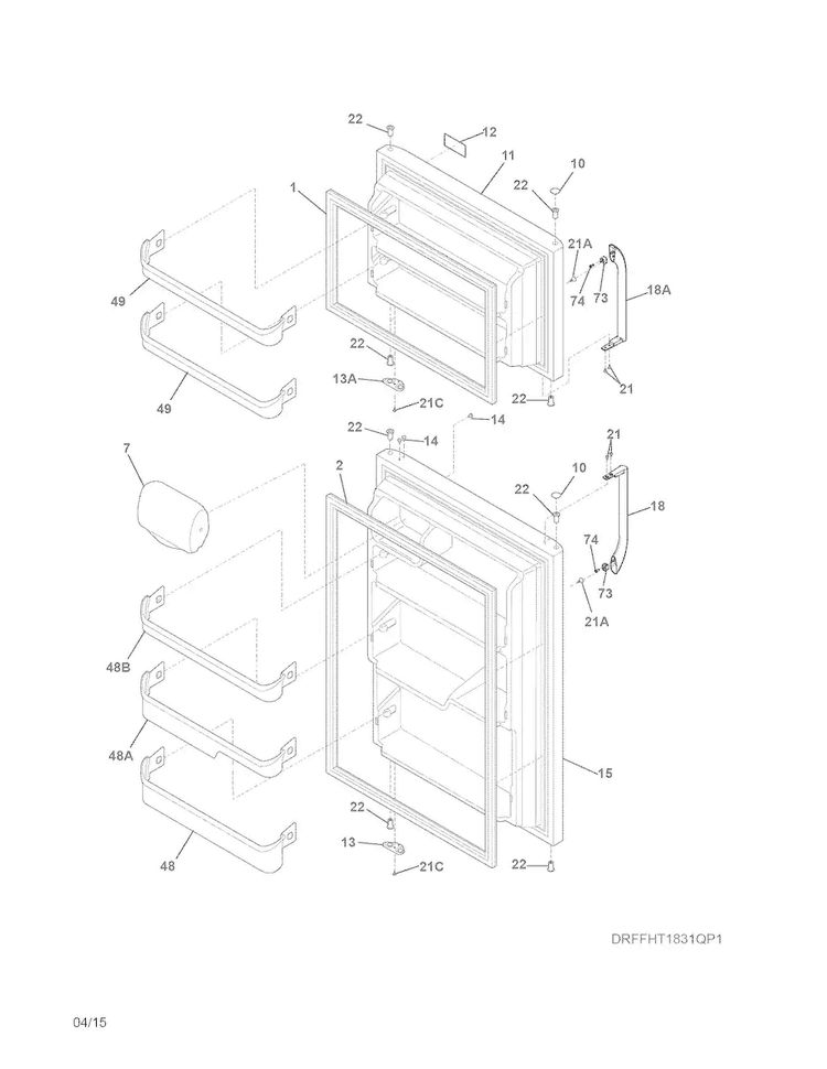 Doors Diagram and Parts List for FFHT1831QQ1  Frigidaire Refrigerator