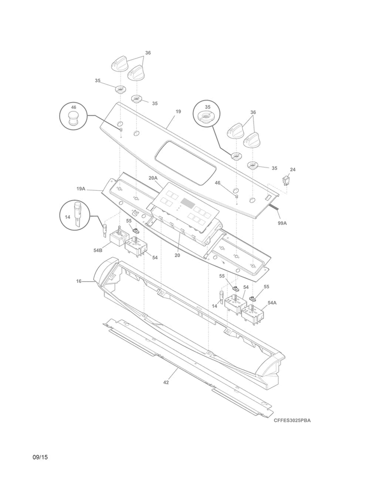 Backguard Diagram and Parts List for FFED3025PSC  Frigidaire Range