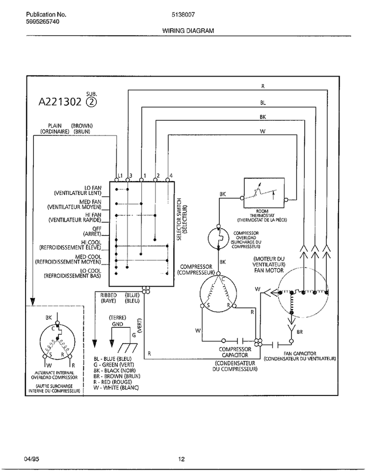 Wiring Diagram Diagram and Parts List for 5138007  Frigidaire Air Conditioner