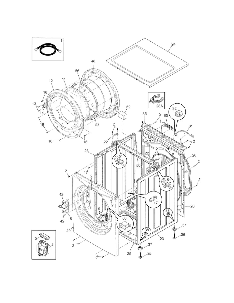 Cabinet/top Diagram and Parts List for FAFW3921NW0  Frigidaire Washer