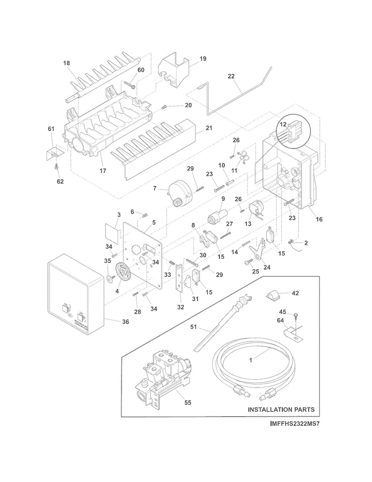 Ice Maker Diagram and Parts List for FFHS2611PF2  Frigidaire Refrigerator