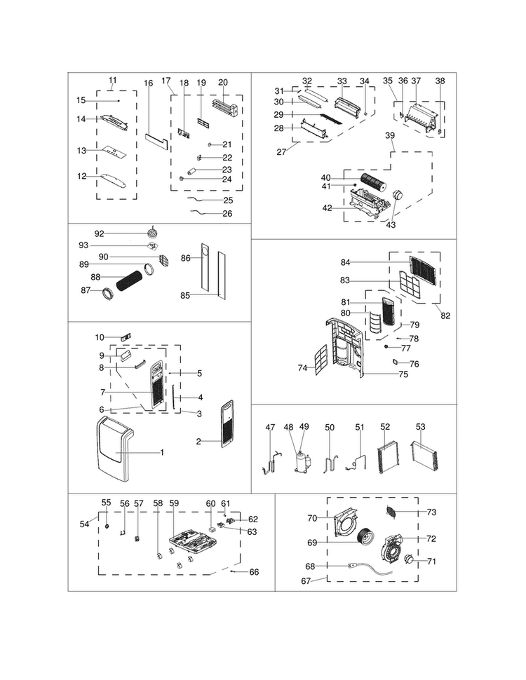 Recommended Spare Parts Diagram and Parts List for FRA113PT110  Frigidaire Air Conditioner