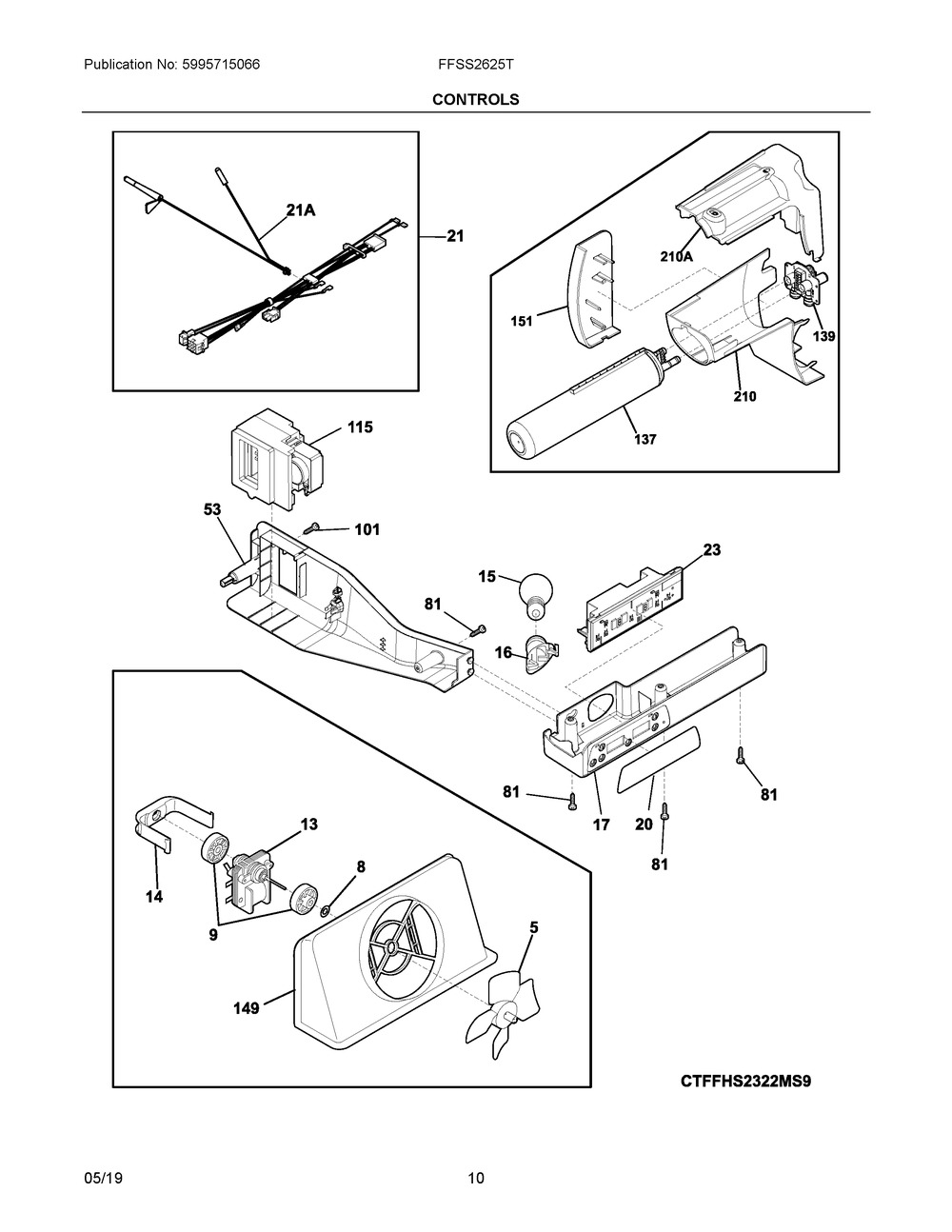 Controls Diagram and Parts List for FFSS2625TP1  Frigidaire Refrigerator