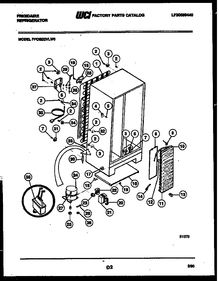 SYSTEM AND AUTOMATIC DEFROST PARTS Diagram and Parts List for FPCIS22VLA0  Frigidaire Refrigerator
