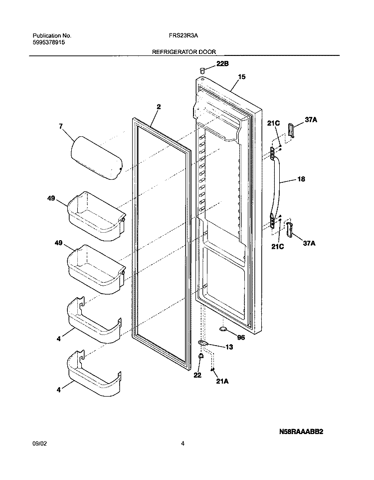 REFRIGERATOR DOOR Diagram and Parts List for FRS23R3AW0  Frigidaire Refrigerator
