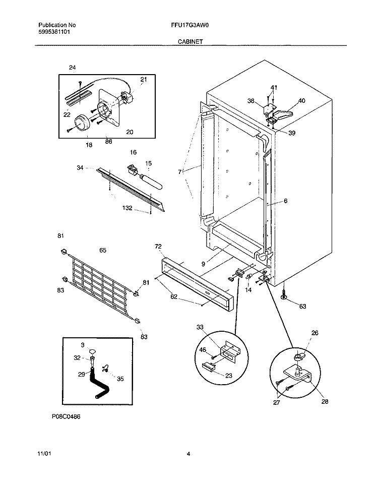 CABINET Diagram and Parts List for FFU17G3AW0  Frigidaire Freezer