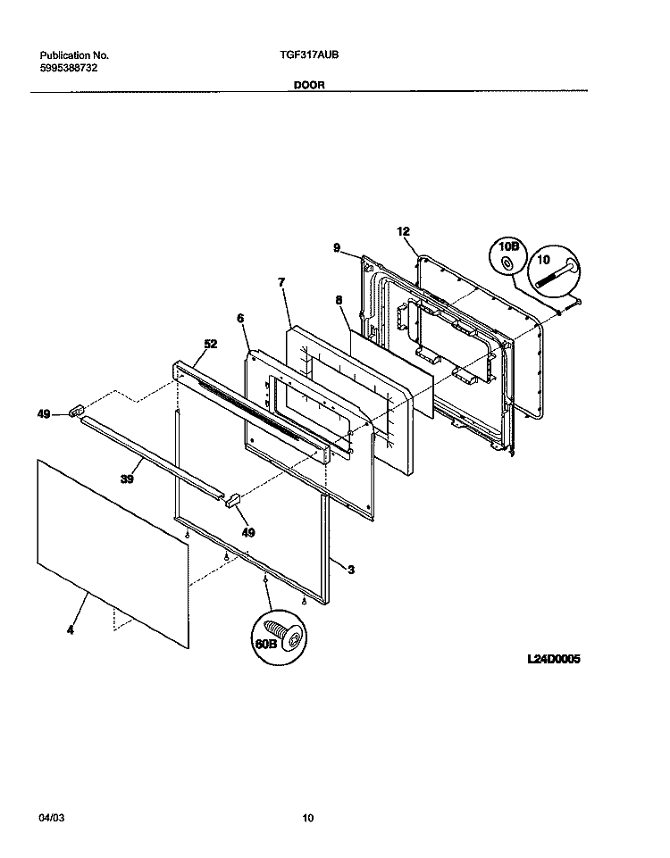 DOOR Diagram and Parts List for TGF317AUB  Tappan Range