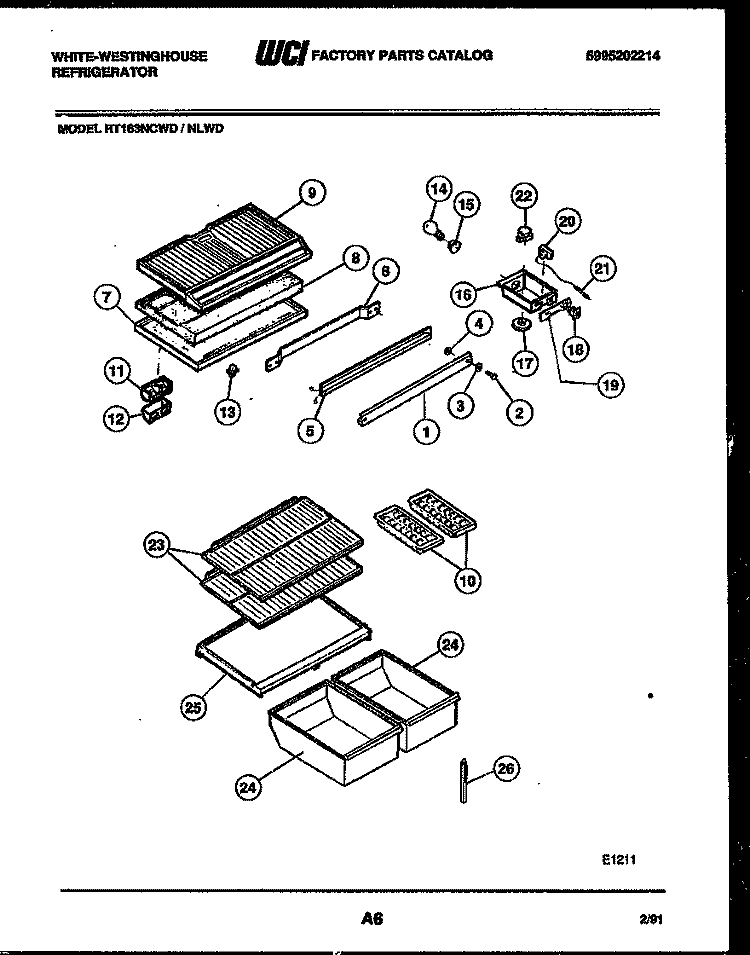 SHELVES AND SUPPORTS Diagram and Parts List for RT163NCDD  Frigidaire Refrigerator