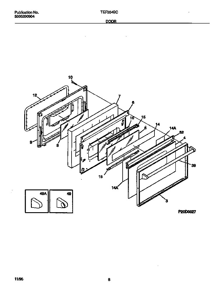 DOOR Diagram and Parts List for TEF354BCWD  Tappan Range