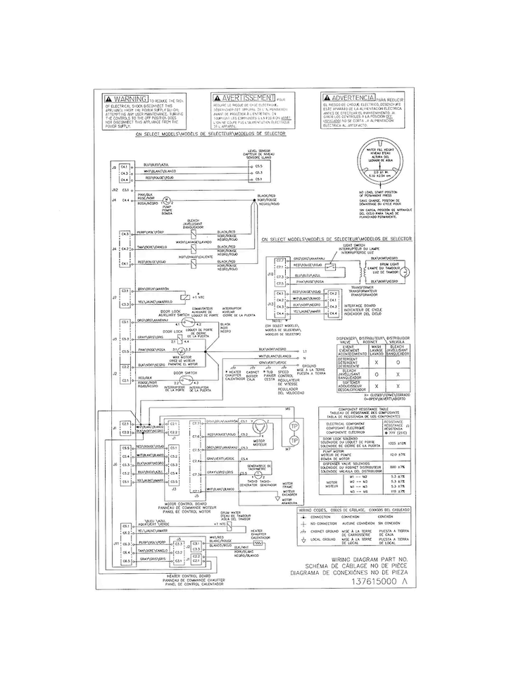 Wiring Diagram Diagram and Parts List for FAFW3801LW5  Frigidaire Washer