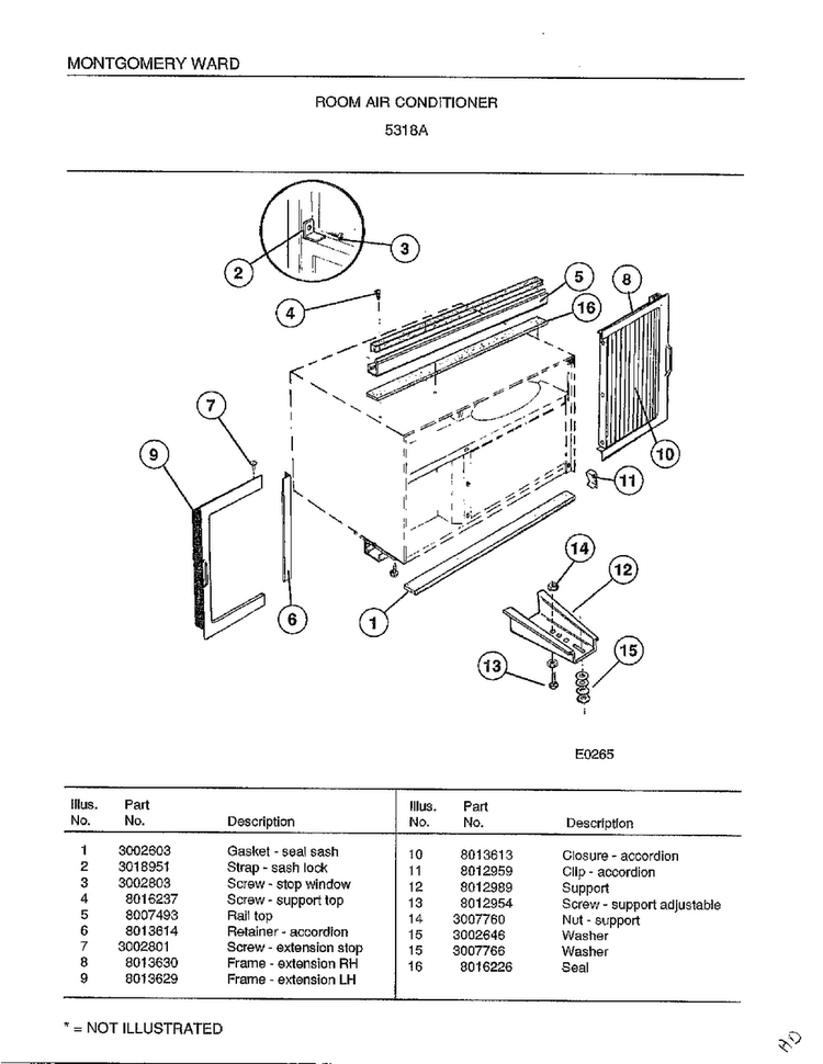 Room Air Conditioner Page 5 Diagram and Parts List for 5318A  Frigidaire Air Conditioner