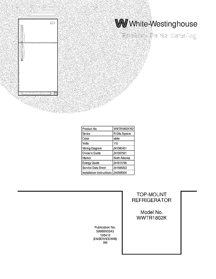 COVER Diagram and Parts List for WWTR1802KW2  Crosley Refrigerator