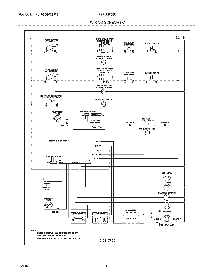 WIRING SCHEMATIC Diagram and Parts List for FEFLM605DSB  Frigidaire Range