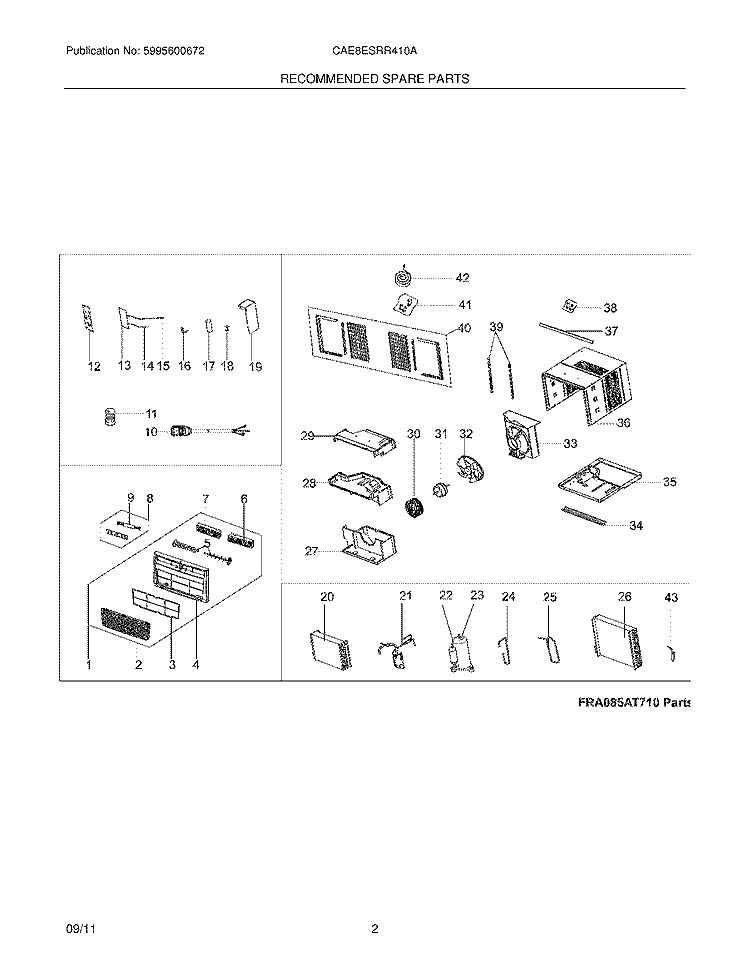 RECOMMENDED SPARE PARTS Diagram and Parts List for CAE8ESRR410A11  Crosley Air Conditioner