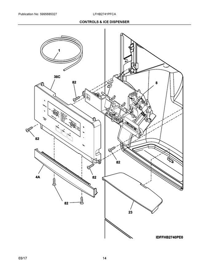 07 - Controls & Ice Dispenser Diagram and Parts List for LFHB2741PFCA  Frigidaire Refrigerator