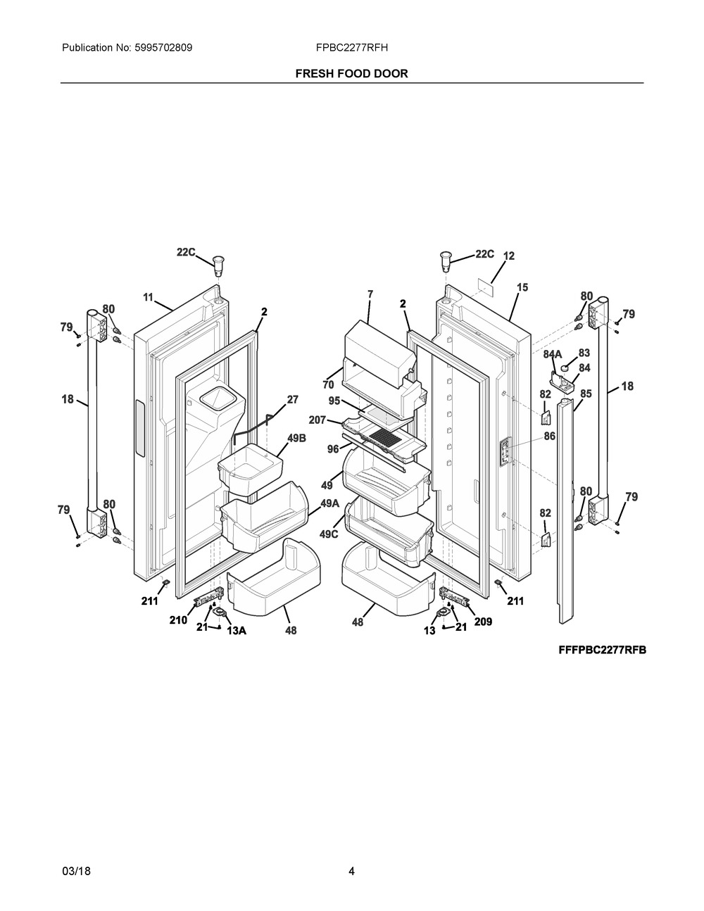 Fresh Food Door Diagram and Parts List for FPBC2277RFH  Frigidaire Refrigerator