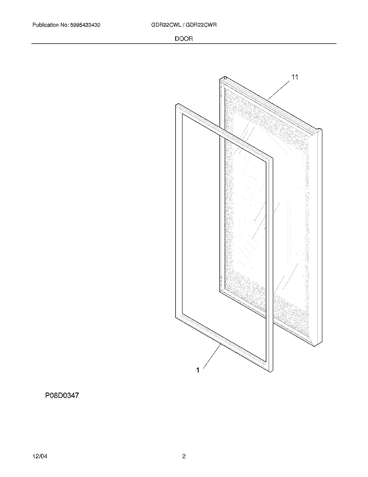 DOOR Diagram and Parts List for GDR22CWR4  Frigidaire Refrigerator