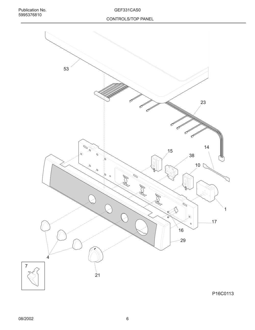 Controls/Top Panel Diagram and Parts List for GEF331CAS0  Frigidaire Dryer