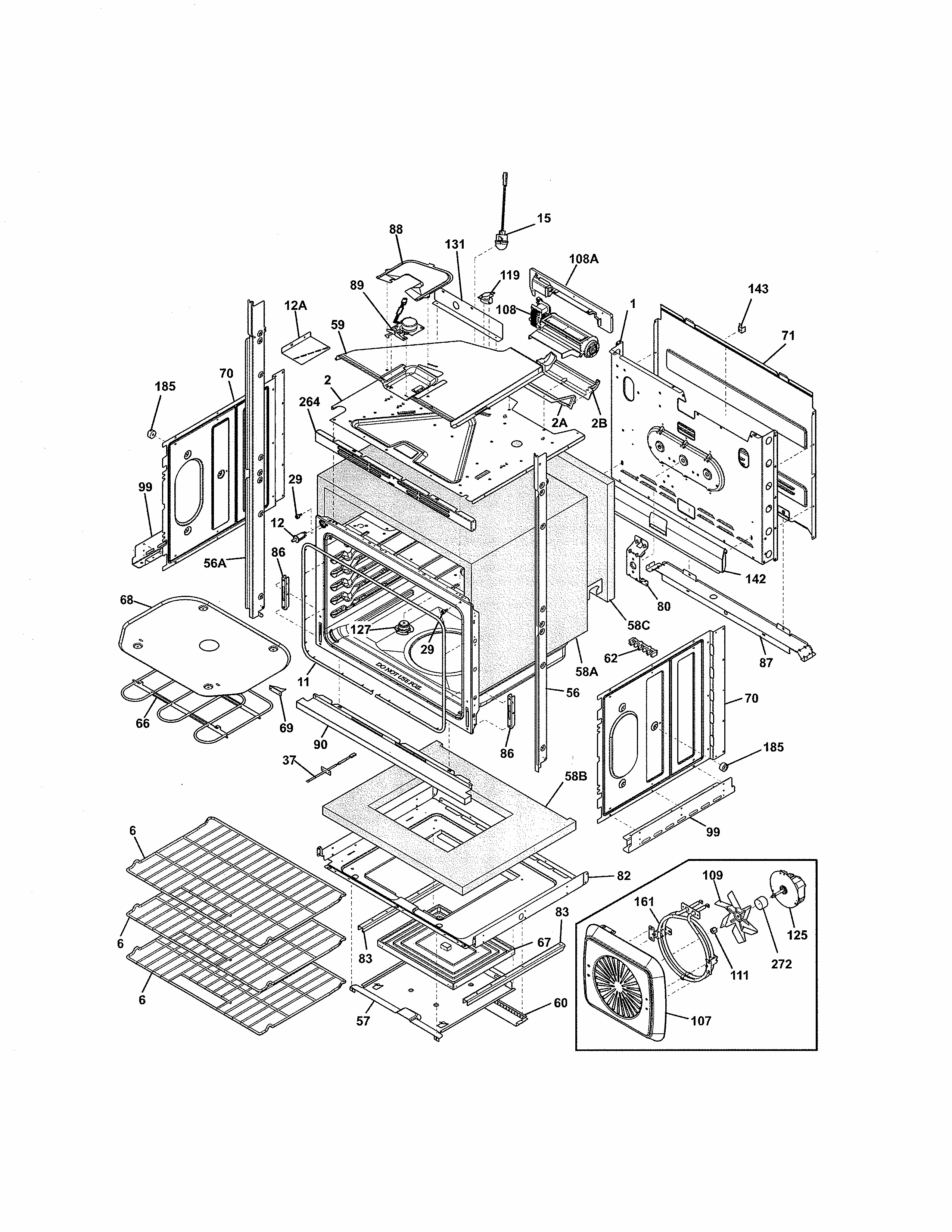 Lower Oven Diagram and Parts List for 79049532312  Kenmore Wall Oven
