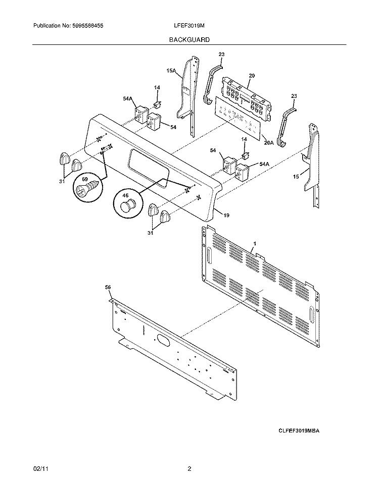 BACKGUARD Diagram and Parts List for LFEF3019MBB  Frigidaire Range