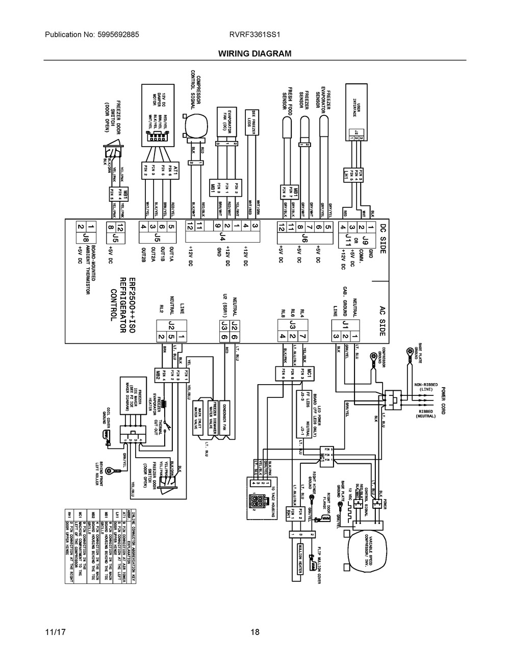 Wiring Diagram Diagram and Parts List for RVRF3361SS1  Frigidaire Refrigerator