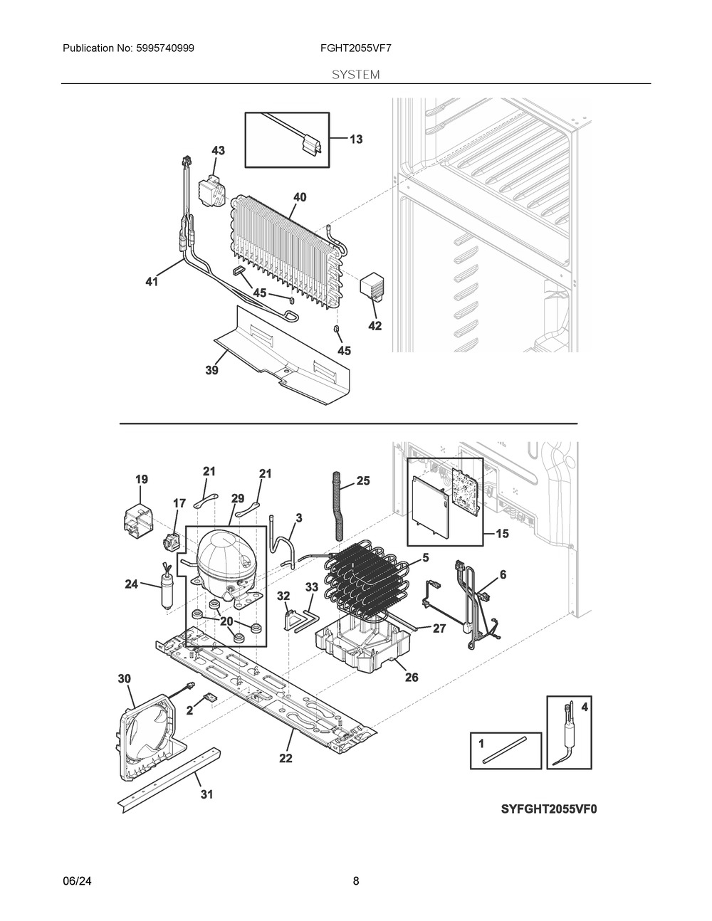 System Diagram and Parts List for FGHT2055VF7  Frigidaire Refrigerator