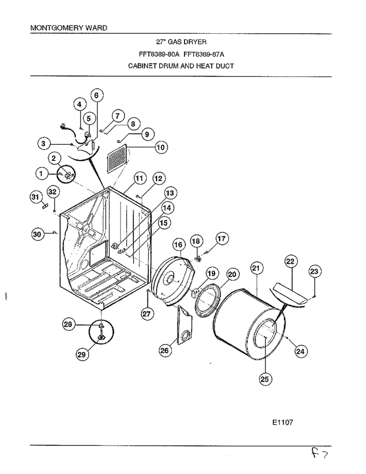 Cabinet Drum And Heat Duct Diagram and Parts List for 8389-80A  Frigidaire Dryer