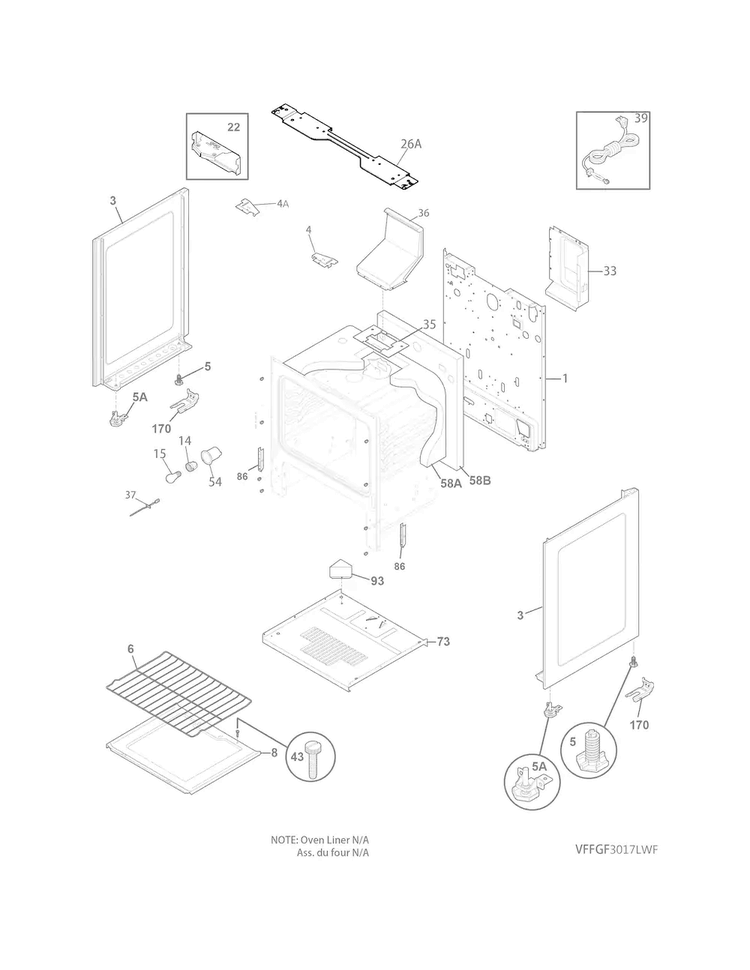 Body Diagram and Parts List for FFGF3017LWG  Frigidaire Range