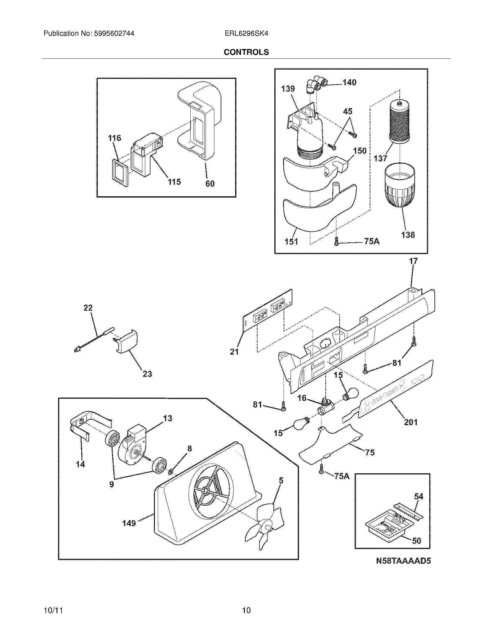11 - CONTROLS Diagram and Parts List for ERL6296SK4  Frigidaire Refrigerator