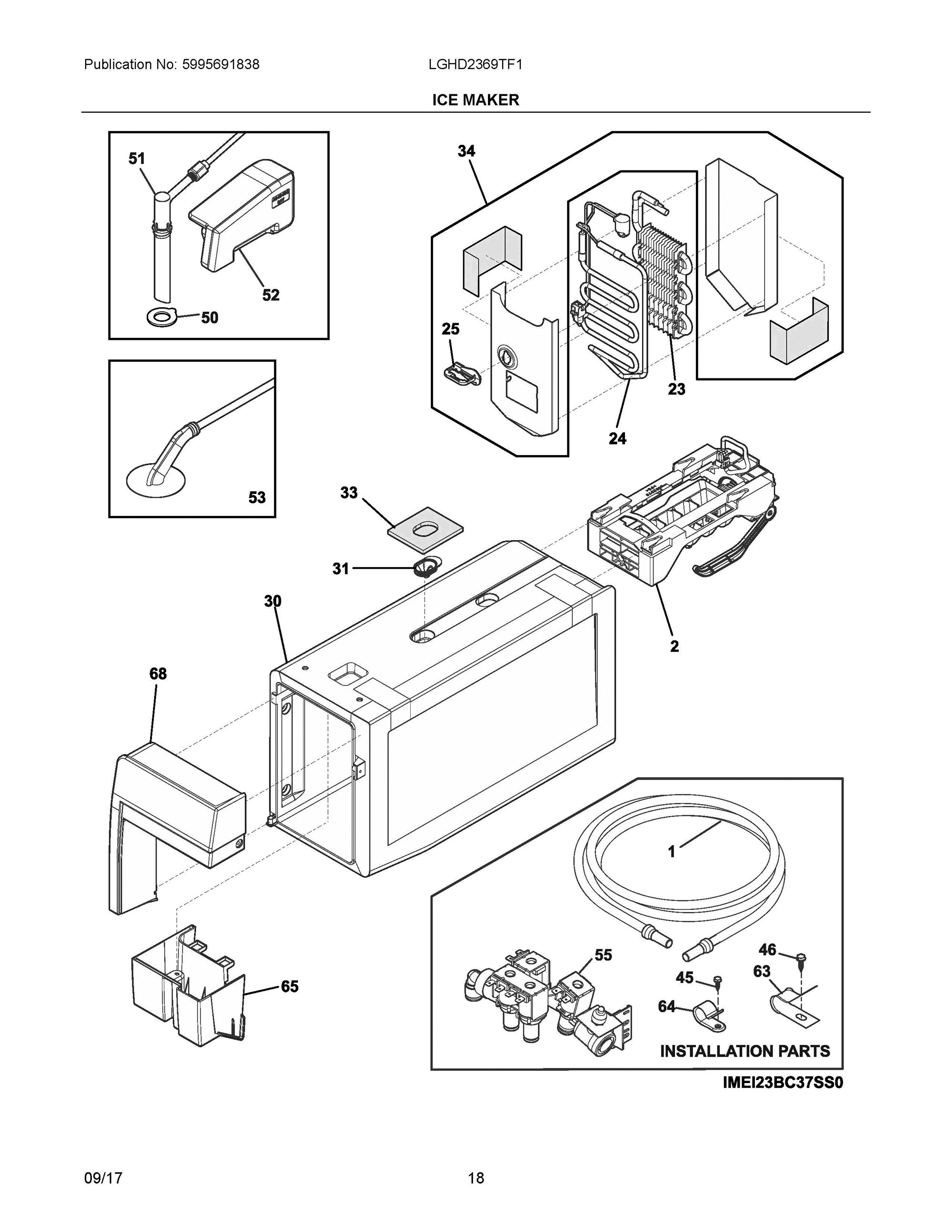 09 - ICE MAKER Diagram and Parts List for LGHD2369TF1  Frigidaire Refrigerator