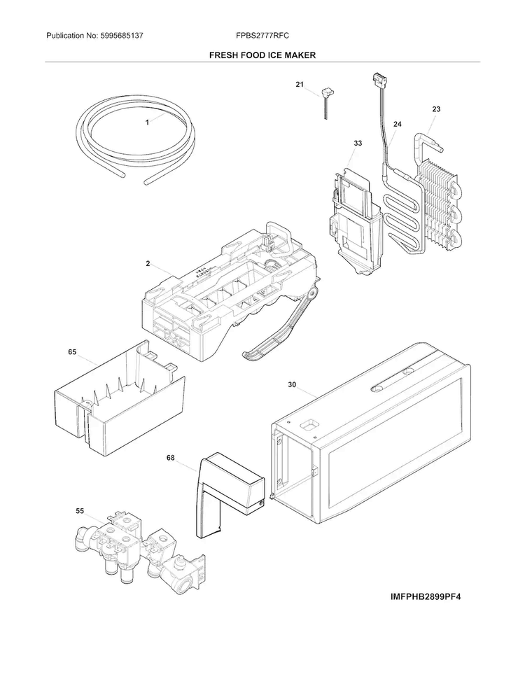 Fresh Food Ice Maker Diagram and Parts List for FPBS2777RFC  Frigidaire Refrigerator