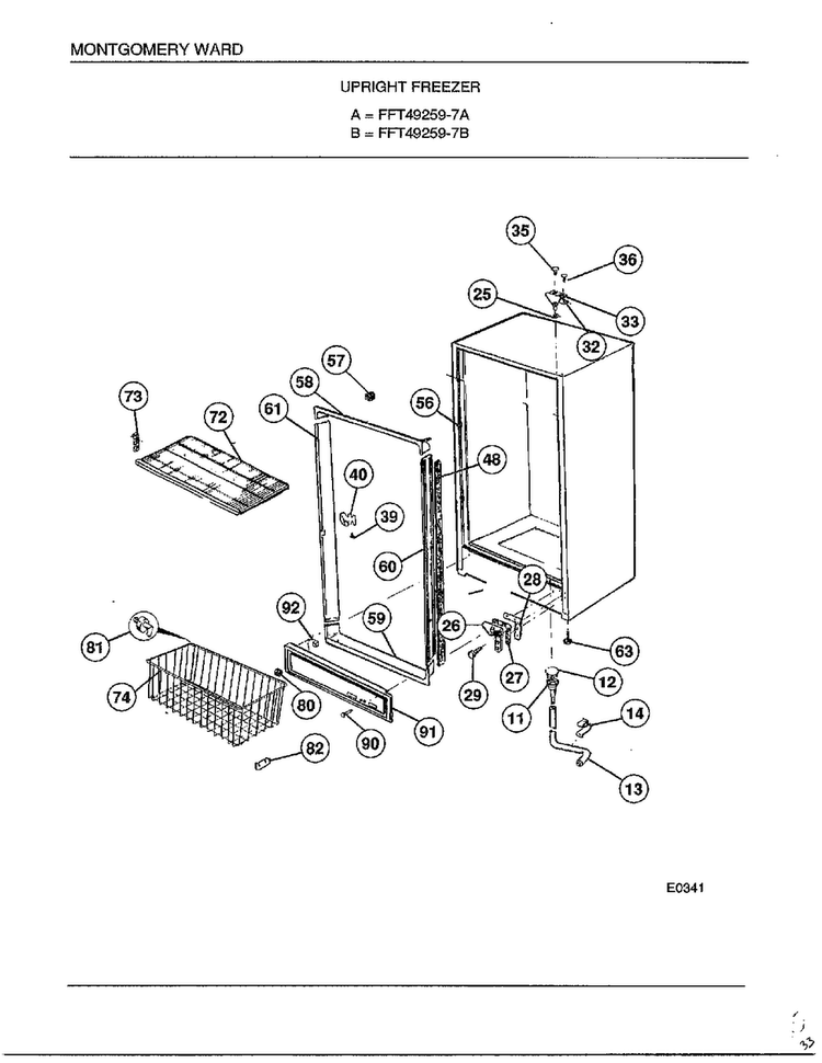 Upright Freezer Page 5 Diagram and Parts List for 49259B  Frigidaire Freezer