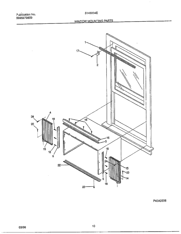 Window Mounting Parts Diagram and Parts List for 5148004E  Frigidaire Air Conditioner