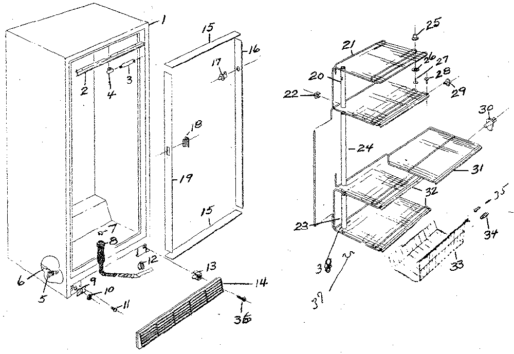 Freezer cabinet Diagram and Parts List for 7577293131  Frigidaire Freezer