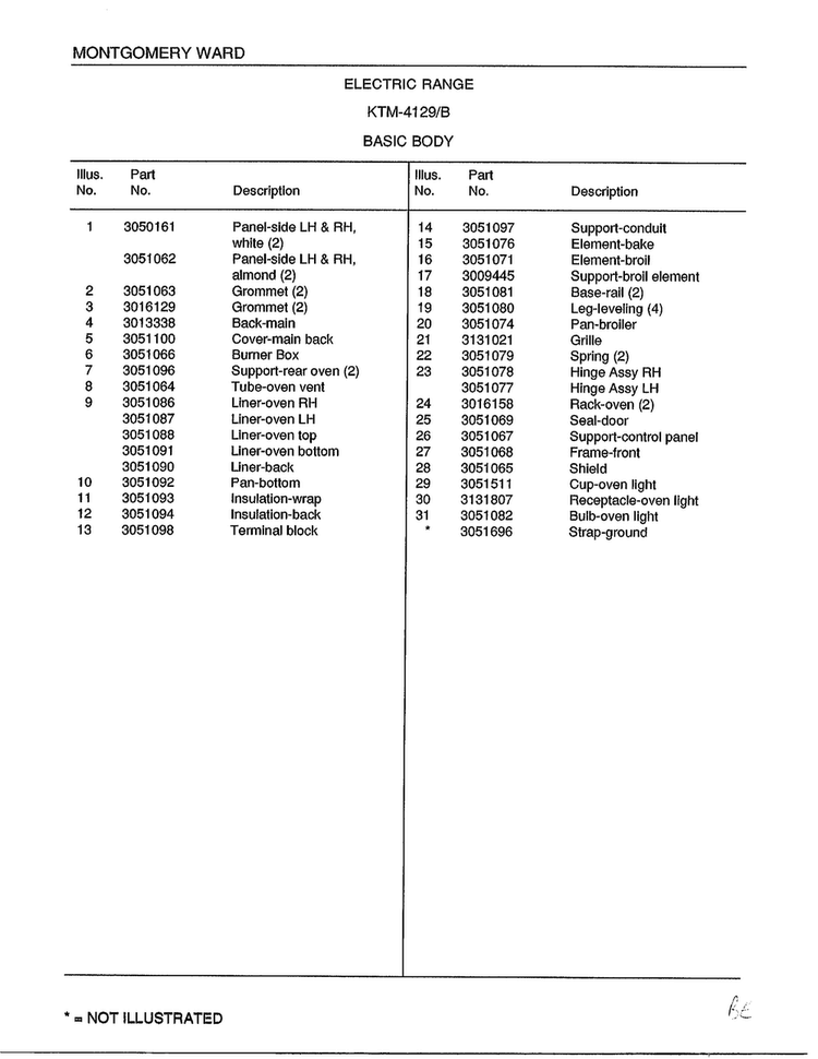 Electric Range/ Basic Body Page 2 Diagram and Parts List for 4129B  Frigidaire Range